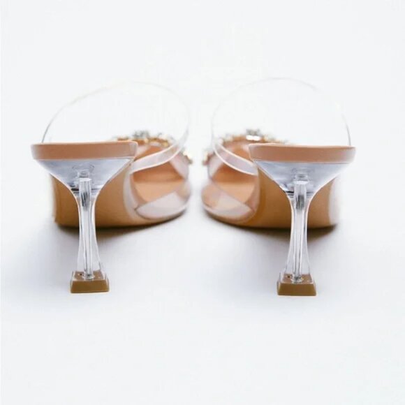 Zara Shimmery Heeled Vinyl Mules with Sparkly Bow Details sz 39 - Picture 4 of 7